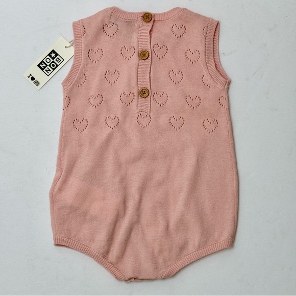NWT BONTON Paris Baby Romper Rose Pink Heart Cotton Knit Size 3M - Picture 8 of 16